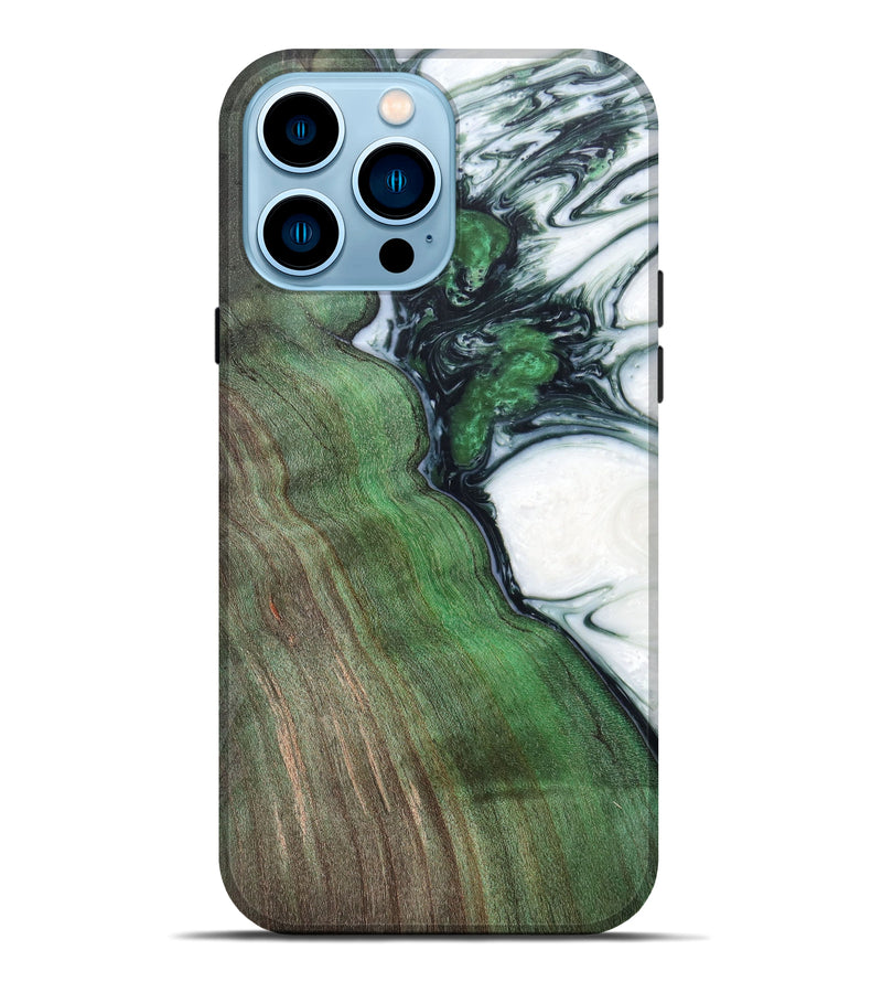 iPhone 14 Pro Max Wood+Resin Live Edge Phone Case - Imran (Green, 621646)