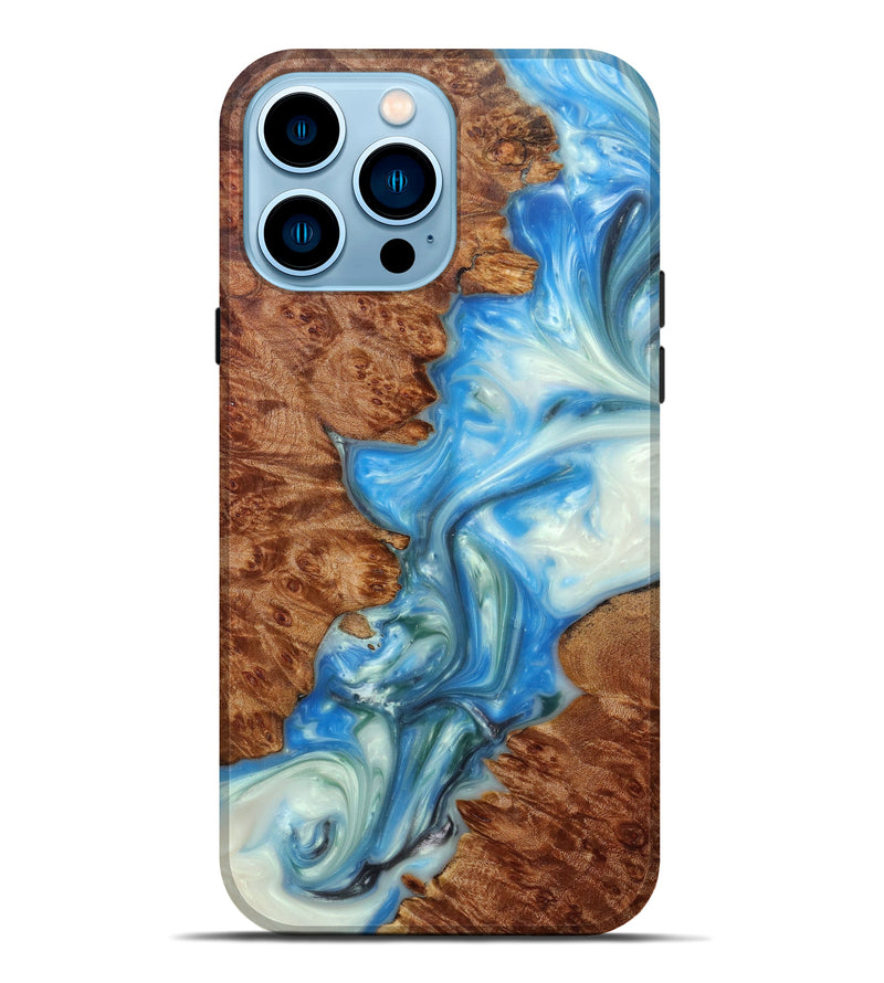 iPhone 14 Pro Max Wood+Resin Live Edge Phone Case - Camila (Light Blue, 596652)