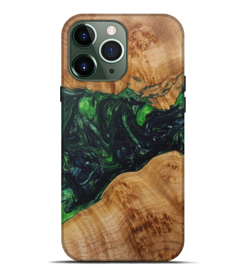 iPhone 13 Pro Max Wood+Resin Live Edge Phone Case - Jann (Dark Green, 591405)