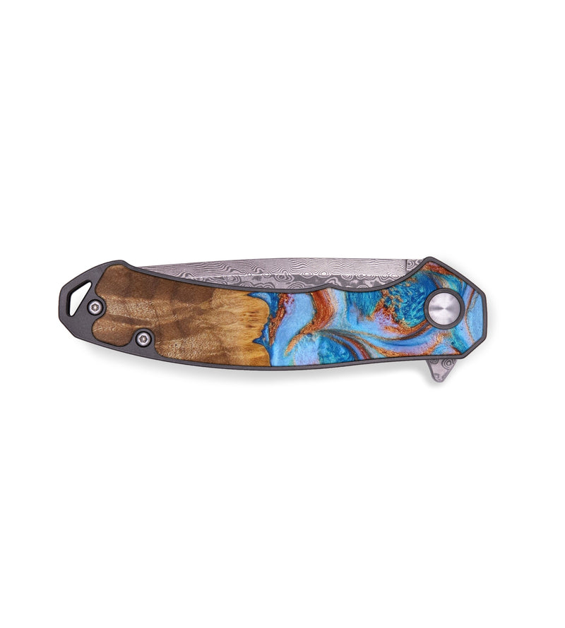 EDC Wood+Resin Pocket Knife - Khadijah (Teal & Gold, 645150)