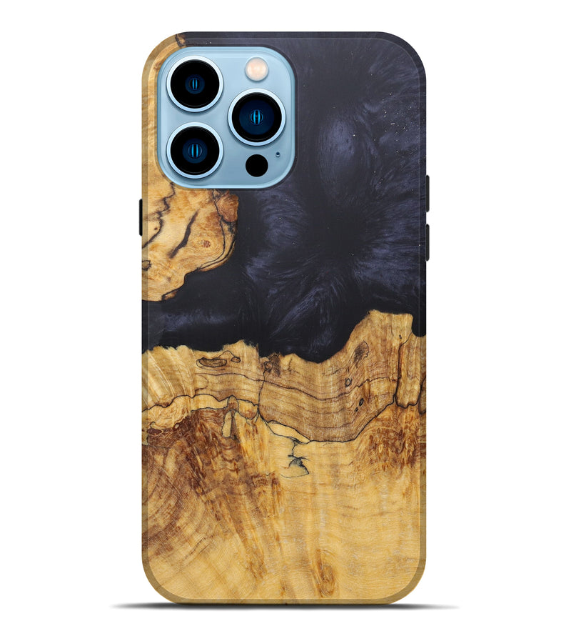 iPhone 14 Pro Max Wood+Resin Live Edge Phone Case - Lavena (Pure Black, 600183)