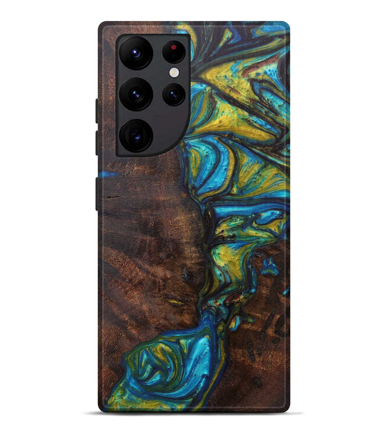 Galaxy S22 Ultra Wood+Resin Live Edge Phone Case - Salli (Teal & Gold, 597253)
