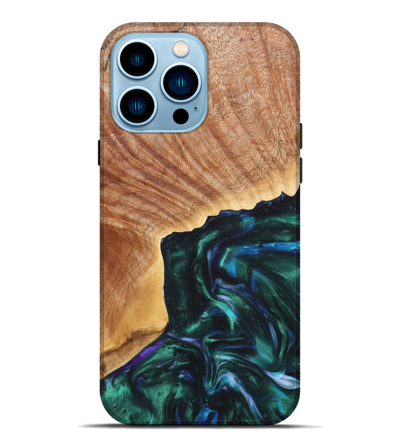 iPhone 14 Pro Max Wood+Resin Live Edge Phone Case - Graeme (Dark Green, 616913)