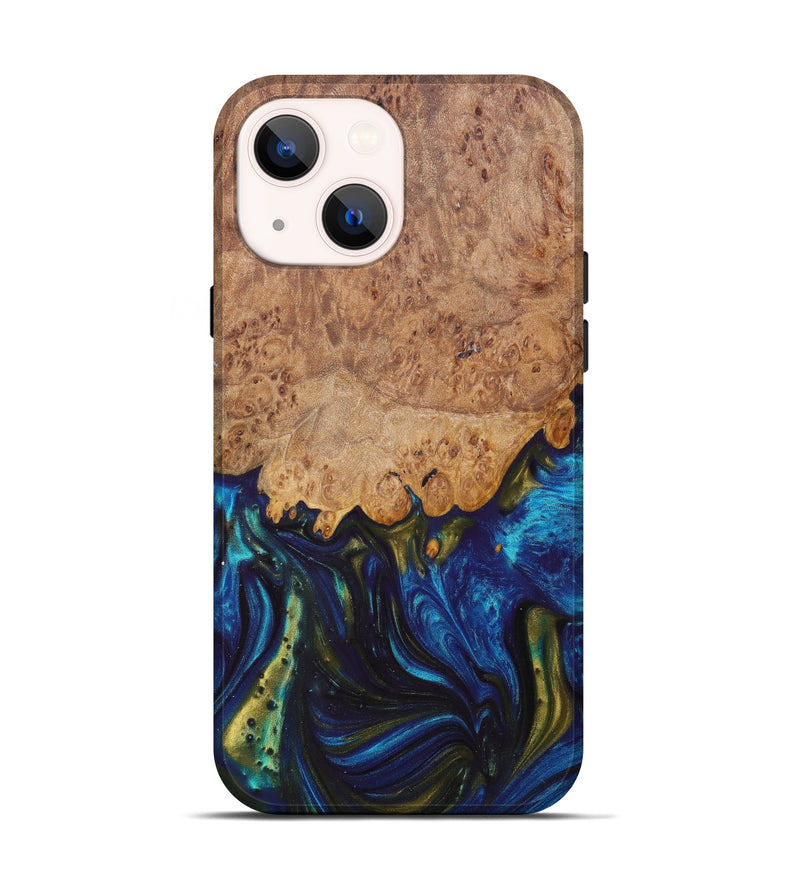 iPhone 13 Wood+Resin Live Edge Phone Case - Jaydon (Teal & Gold, 620757)