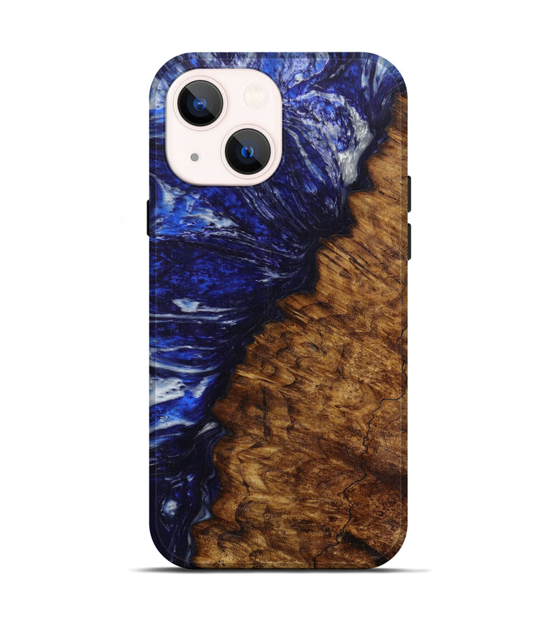 iPhone 14 Wood+Resin Live Edge Phone Case - Helen (Dark Blue, 593320)
