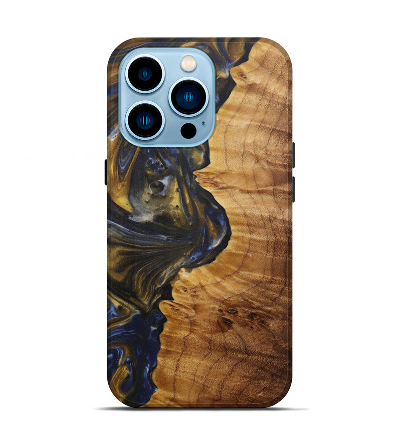 iPhone 14 Pro Wood+Resin Live Edge Phone Case - Verene (Dark Blue, 593315)