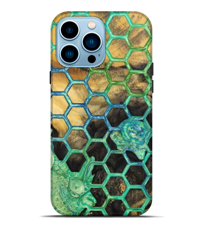 iPhone 14 Pro Max Wood+Resin Live Edge Phone Case - Joshua (Green, 640484)