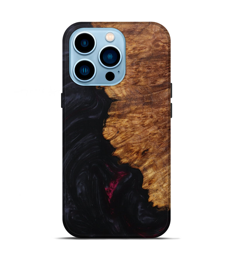 iPhone 14 Pro Wood+Resin Live Edge Phone Case - Inderjit (Pure Black, 604537)