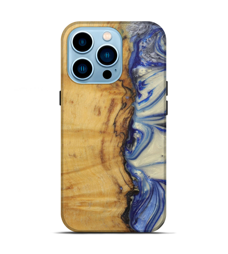 iPhone 14 Pro Wood+Resin Live Edge Phone Case - Zorana (Light Blue, 594777)
