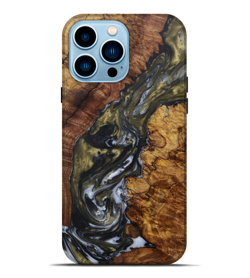 iPhone 14 Pro Max Wood+Resin Live Edge Phone Case - Shel (Black & White, 595980)