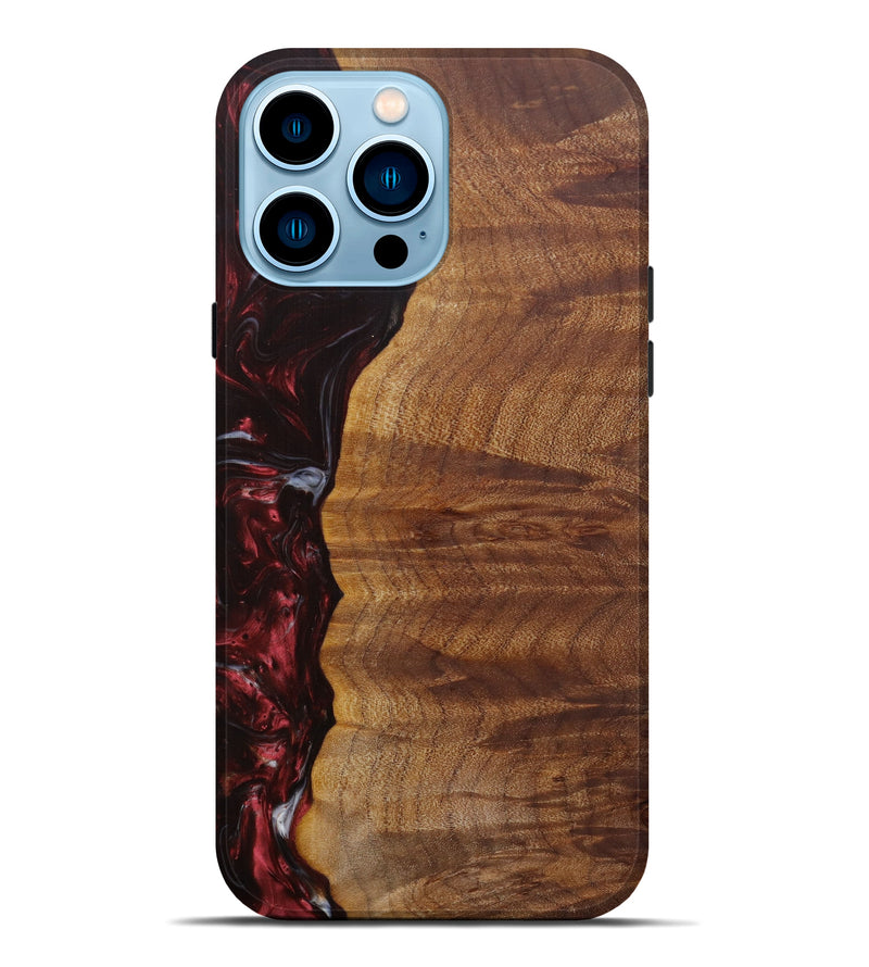 iPhone 14 Pro Max Wood+Resin Live Edge Phone Case - Quan (Dark Red, 585142)