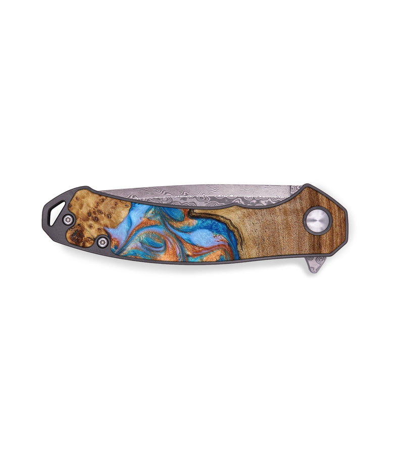 EDC Wood+Resin Pocket Knife - Chelsie (Teal & Gold, 647269)