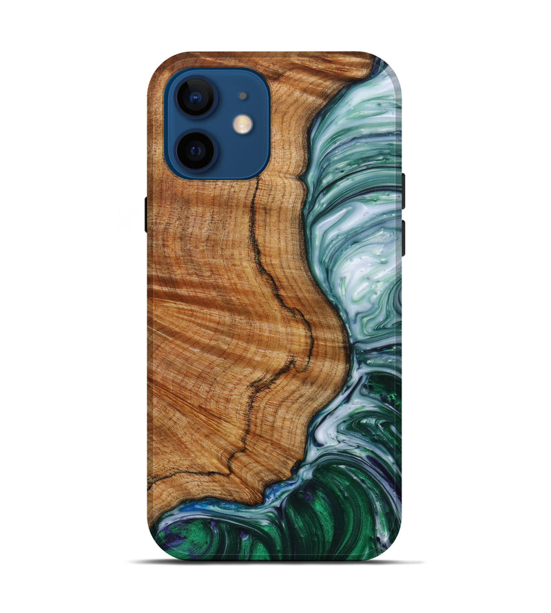 iPhone 12 Wood+Resin Live Edge Phone Case - Christa (Dark Green, 610671)