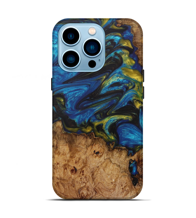 iPhone 14 Pro Wood+Resin Live Edge Phone Case - Thomas (Blue, 622889)