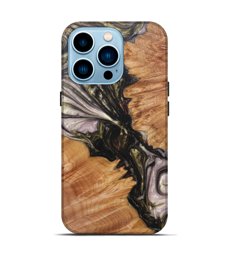 iPhone 14 Pro Wood+Resin Live Edge Phone Case - Shorwan (Black & White, 596295)