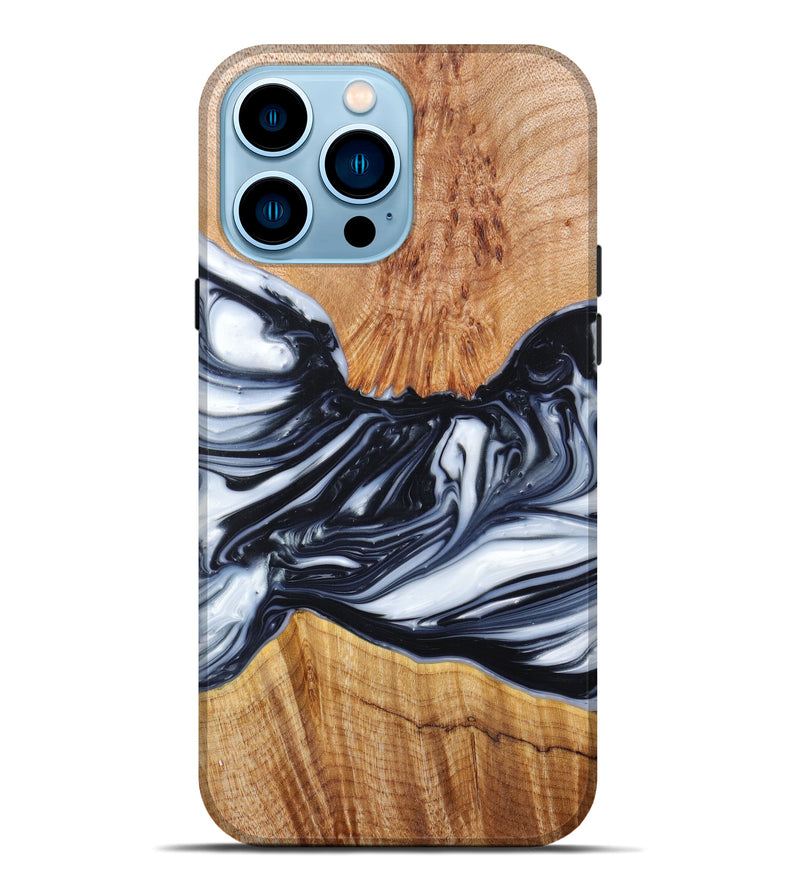 iPhone 14 Pro Max Wood+Resin Live Edge Phone Case - Kandice (Black & White, 620742)