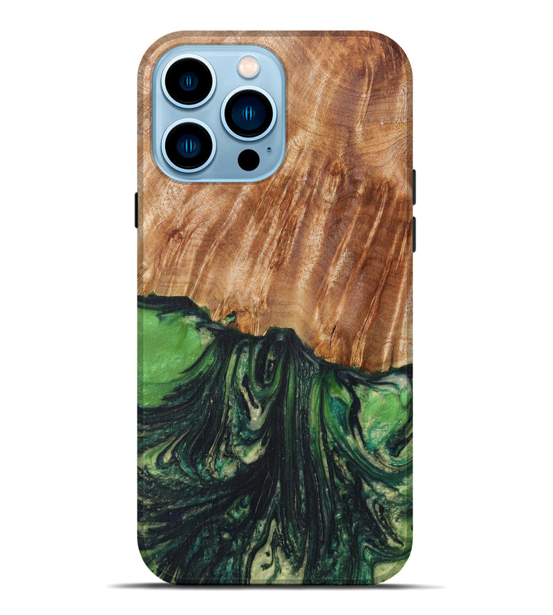 iPhone 14 Pro Max Wood+Resin Live Edge Phone Case - Legend (Dark Green, 616716)