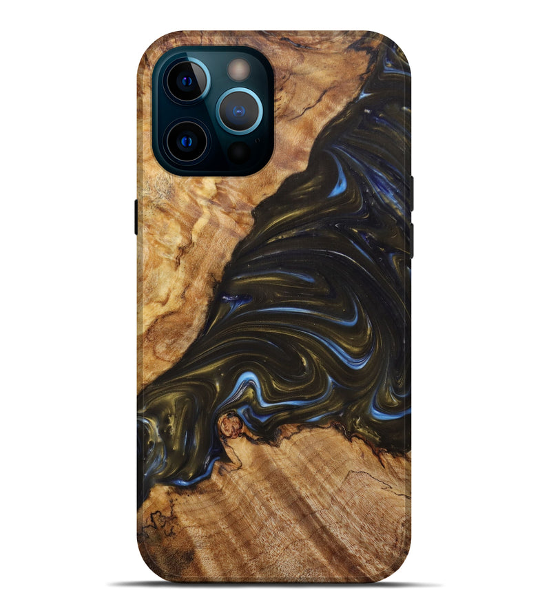 iPhone 12 Pro Max Wood+Resin Live Edge Phone Case - Dalton (Teal & Gold, 647907)