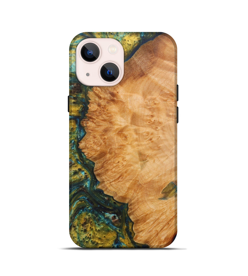 iPhone 13 mini Wood+Resin Live Edge Phone Case - Pension (Teal & Gold, 597325)