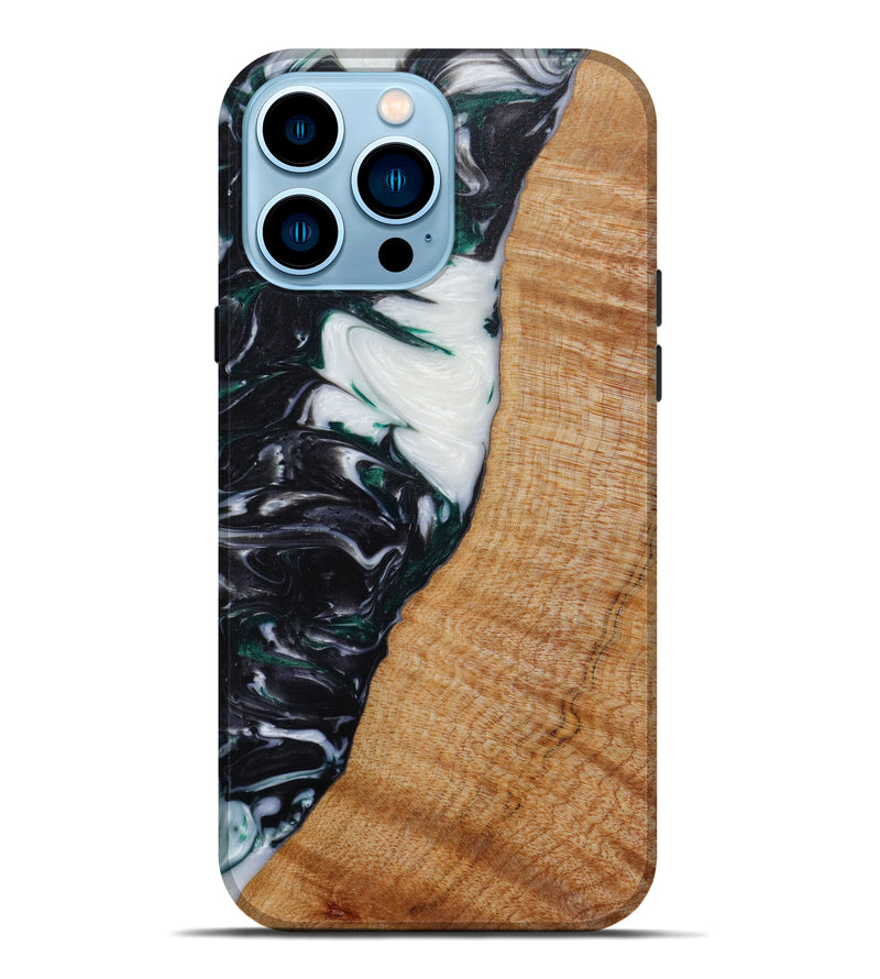 iPhone 14 Pro Max Wood+Resin Live Edge Phone Case - Cecil (Black & White, 644989)
