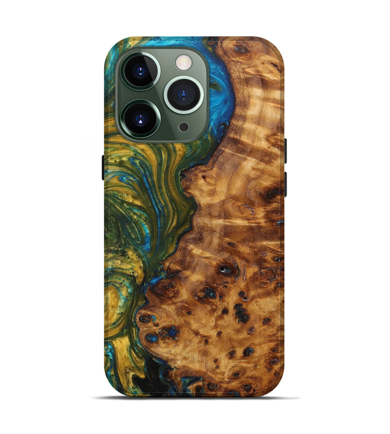 iPhone 13 Pro Wood+Resin Live Edge Phone Case - Wilson (Teal & Gold, 621639)