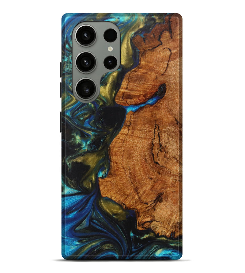 Galaxy S23 Ultra Wood+Resin Live Edge Phone Case - Angelina (Teal & Gold, 626655)