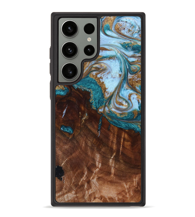 Galaxy S23 Ultra Wood+Resin Phone Case - Darren (Teal & Gold, 641000)