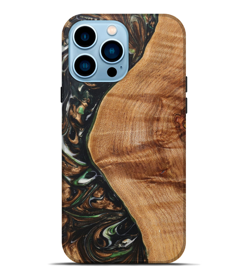 iPhone 14 Pro Max Wood+Resin Live Edge Phone Case - Briana (Green, 624335)