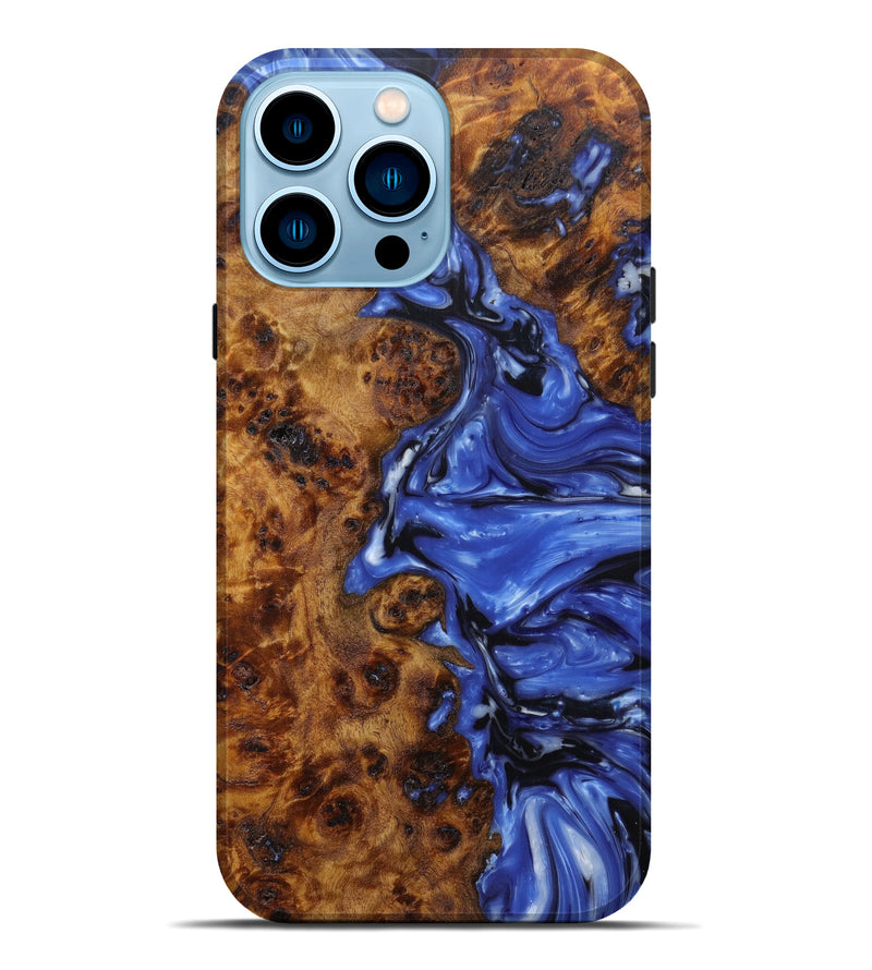 iPhone 14 Pro Max Wood+Resin Live Edge Phone Case - Tedra (Light Blue, 596656)