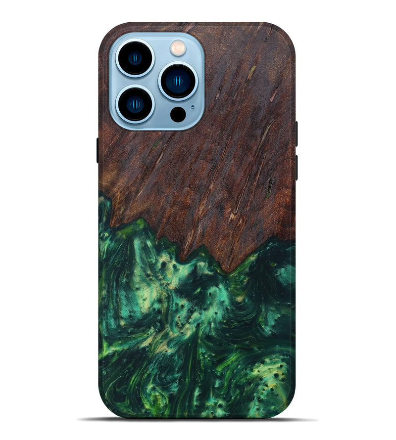 iPhone 14 Pro Max Wood+Resin Live Edge Phone Case - Samantha (Dark Green, 608590)