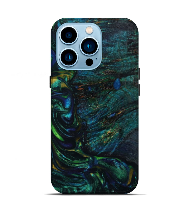 iPhone 14 Pro Wood+Resin Live Edge Phone Case - Jasmine (Green, 641794)