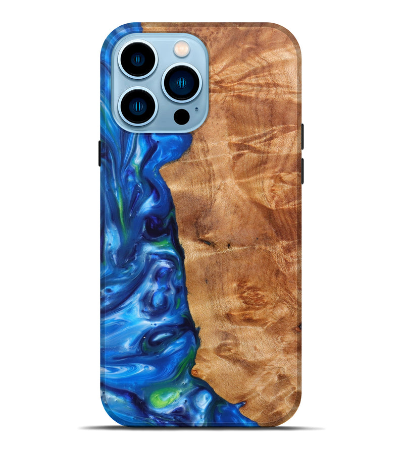 iPhone 14 Pro Max Wood+Resin Live Edge Phone Case - Kenya (Blue, 626356)