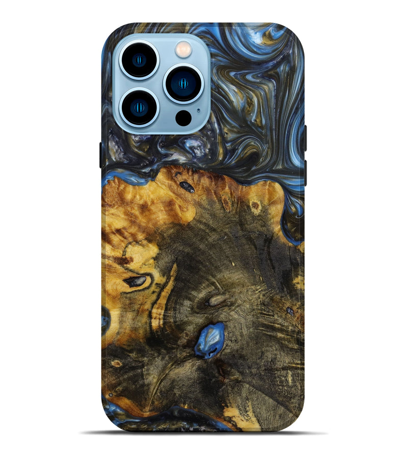 iPhone 14 Pro Max Wood+Resin Live Edge Phone Case - Tracy (Blue, 648558)