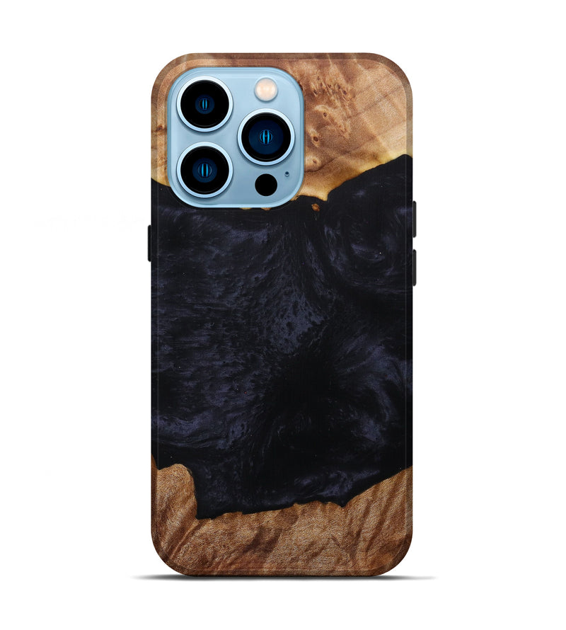 iPhone 14 Pro Wood+Resin Live Edge Phone Case - Geneva (Pure Black, 610308)