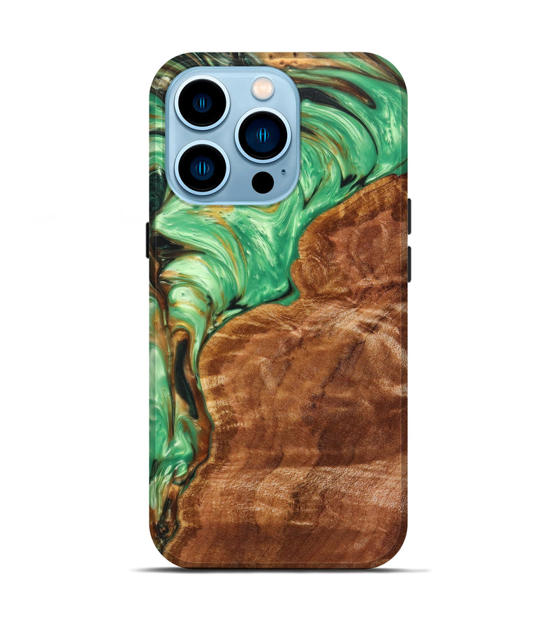 iPhone 14 Pro Wood+Resin Live Edge Phone Case - Litzy (Green, 631259)