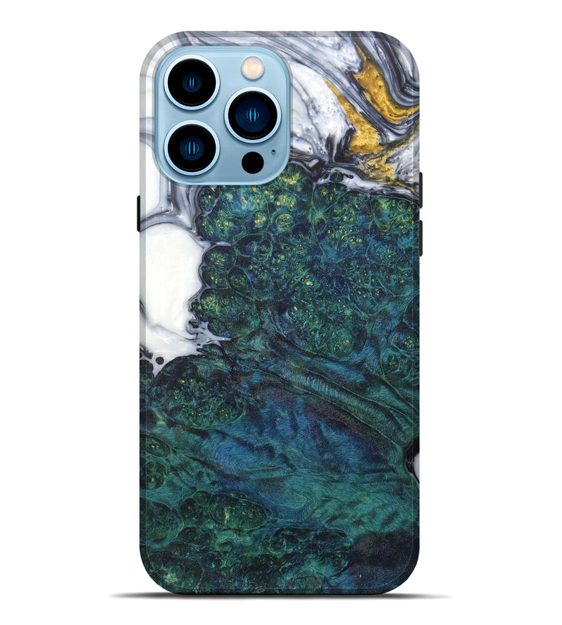 iPhone 14 Pro Max Wood+Resin Live Edge Phone Case - Adrienne (Black & White, 605676)