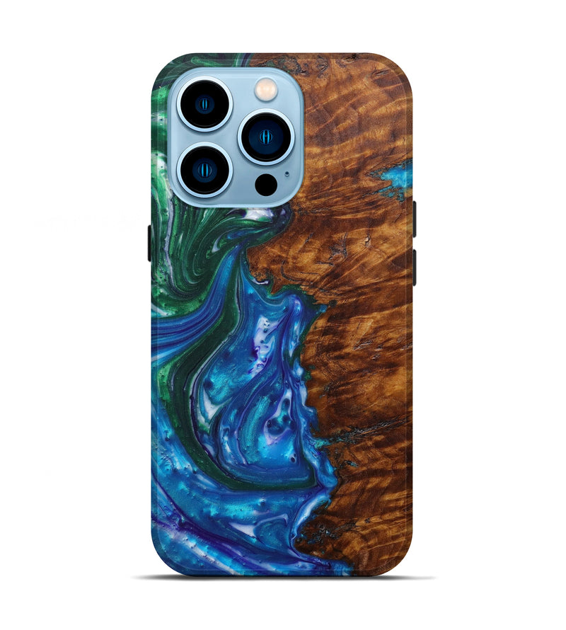iPhone 14 Pro Wood+Resin Live Edge Phone Case - Lindsay (Light Blue, 593310)
