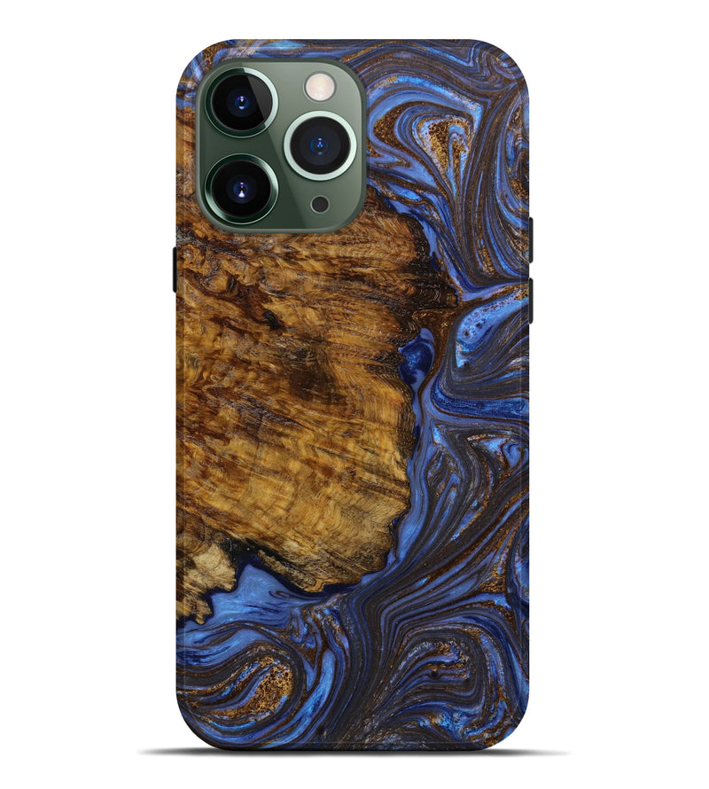 iPhone 13 Pro Max Wood+Resin Live Edge Phone Case - Morgan (Teal & Gold, 646721)