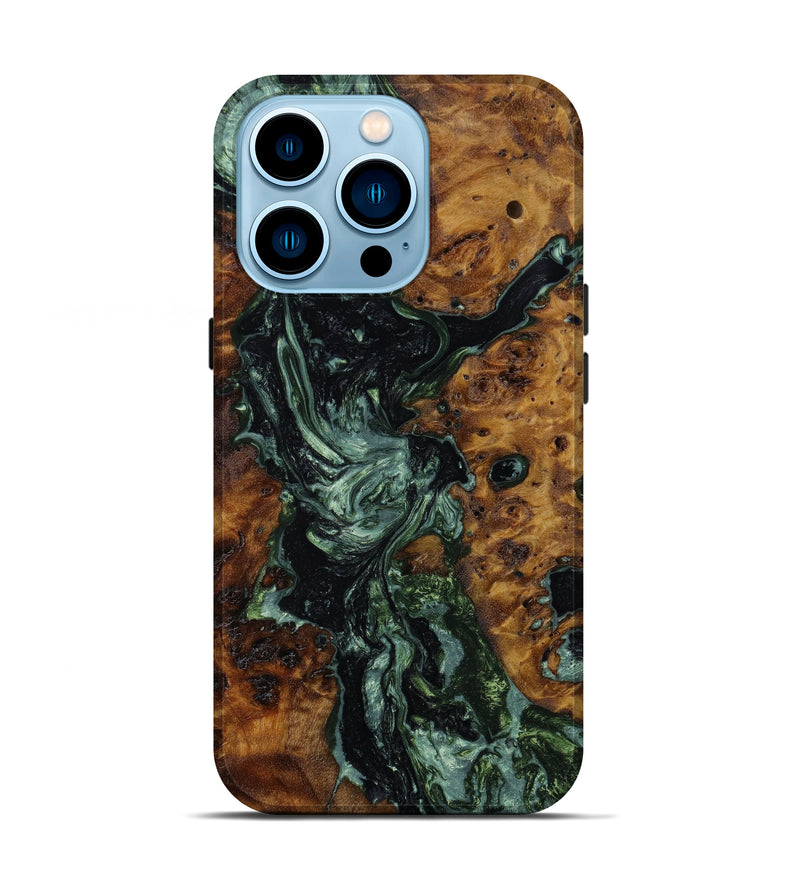 iPhone 14 Pro Wood+Resin Live Edge Phone Case - Meredith (Green, 646501)