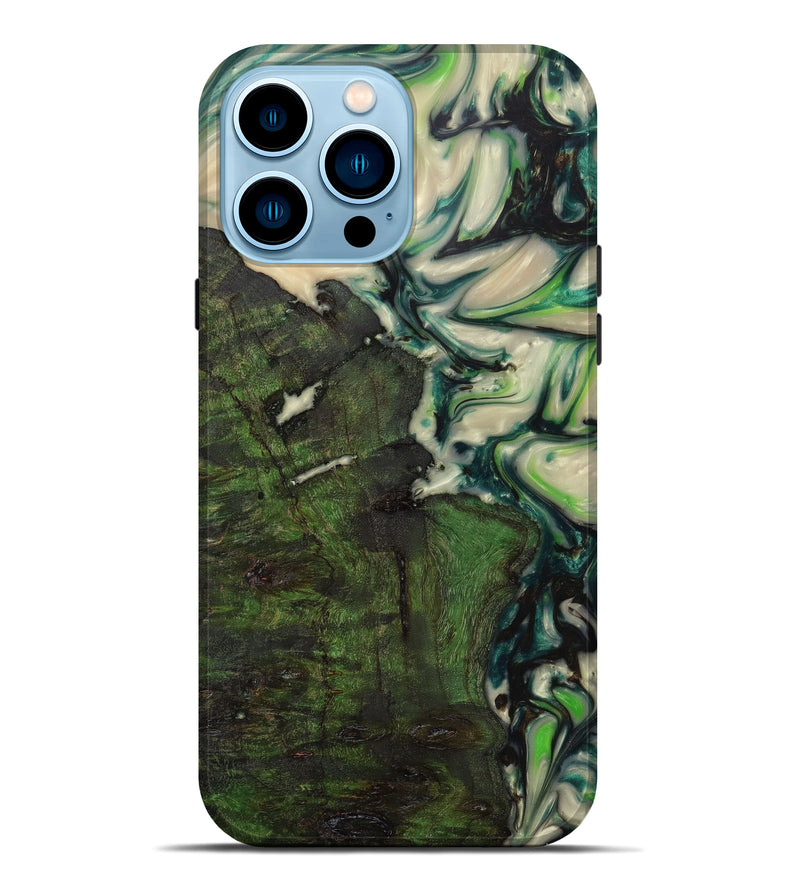 iPhone 14 Pro Max Wood+Resin Live Edge Phone Case - Kayley (Green, 623156)