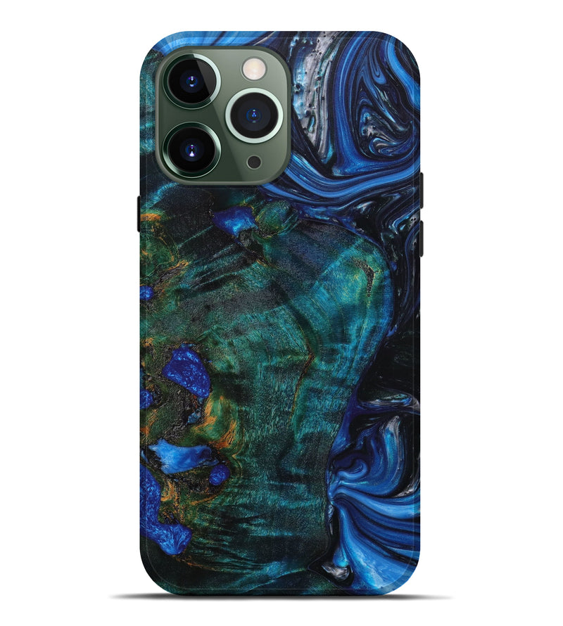iPhone 13 Pro Max Wood+Resin Live Edge Phone Case - Dorothea (Blue, 641225)