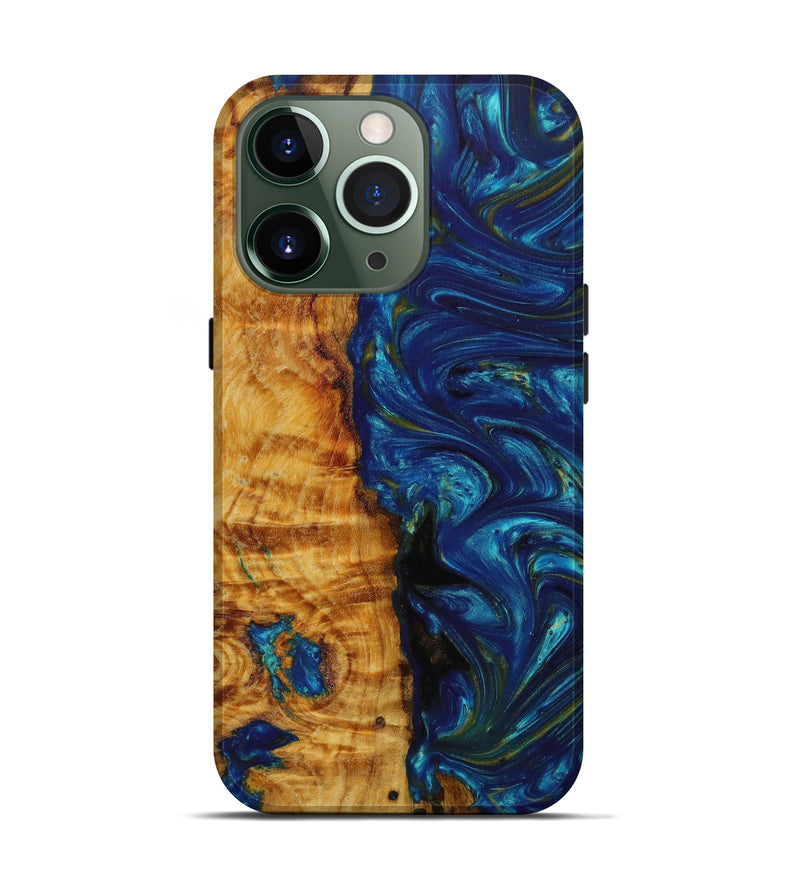 iPhone 13 Pro Wood+Resin Live Edge Phone Case - Nellie (Teal & Gold, 641956)