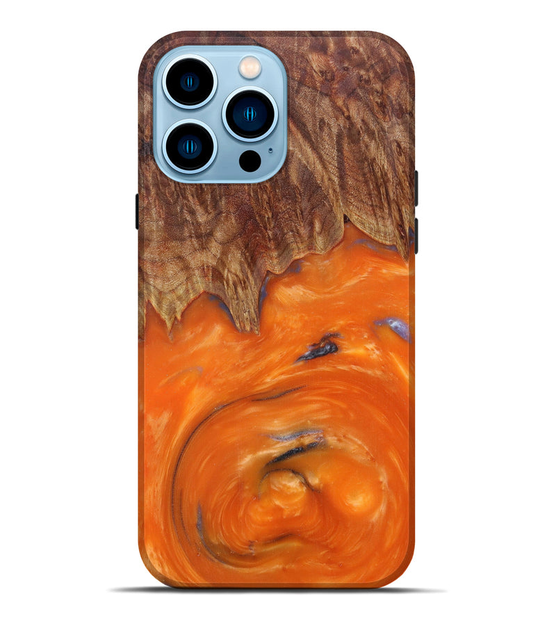 iPhone 14 Pro Max Wood+Resin Live Edge Phone Case - Mahshad (Dark Red, 600513)