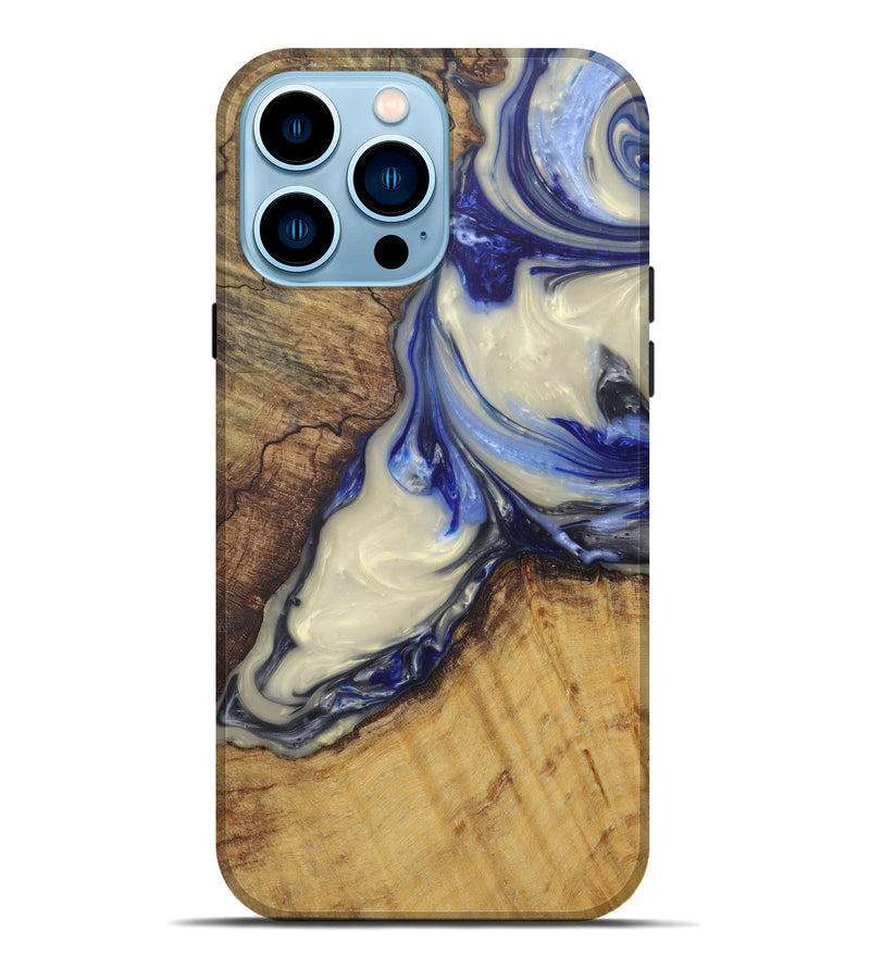 iPhone 14 Pro Max Wood+Resin Live Edge Phone Case - Cesya (Light Blue, 588654)
