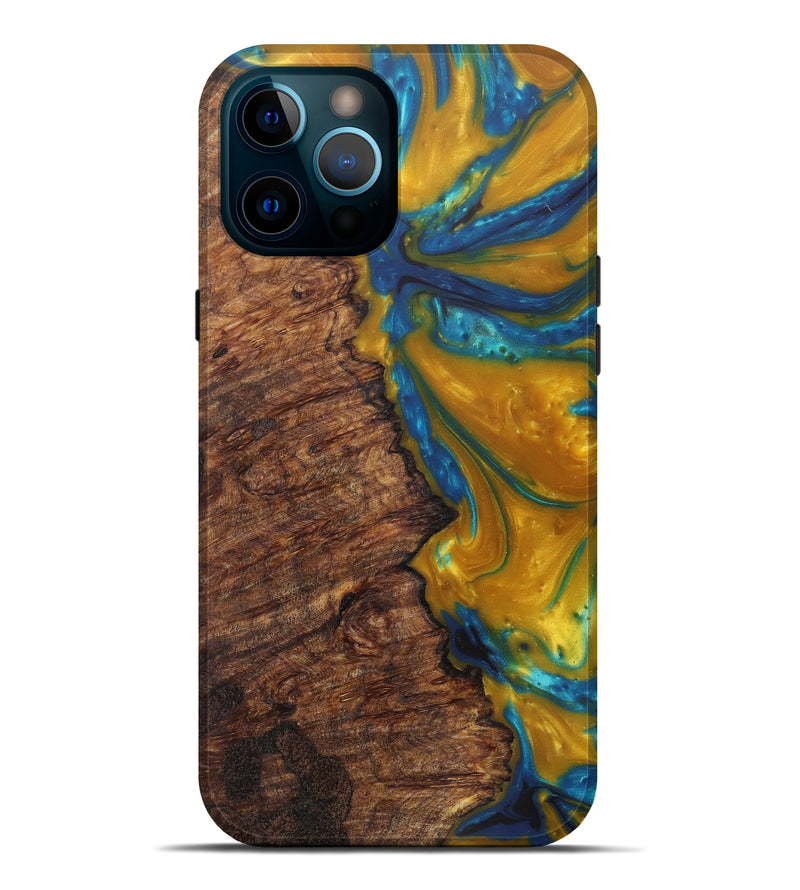iPhone 12 Pro Max Wood+Resin Live Edge Phone Case - Lydie (Teal & Gold, 602515)