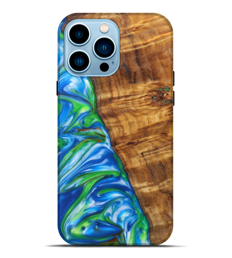 iPhone 14 Pro Max Wood+Resin Live Edge Phone Case - Enzo (Blue, 628677)