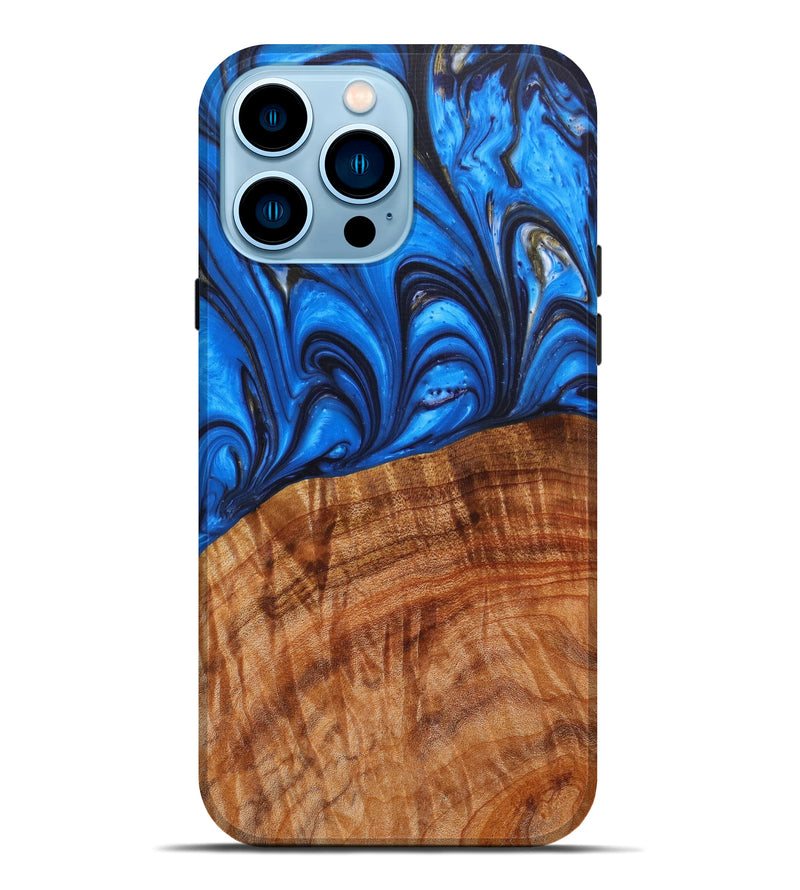 iPhone 14 Pro Max Wood+Resin Live Edge Phone Case - Guadalupe (Blue, 635542)