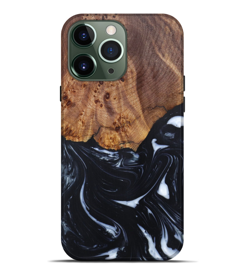 iPhone 13 Pro Max Wood+Resin Live Edge Phone Case - Uriel (Black & White, 616681)
