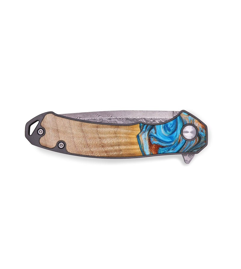 EDC Wood+Resin Pocket Knife - Muhammad (Teal & Gold, 642658)