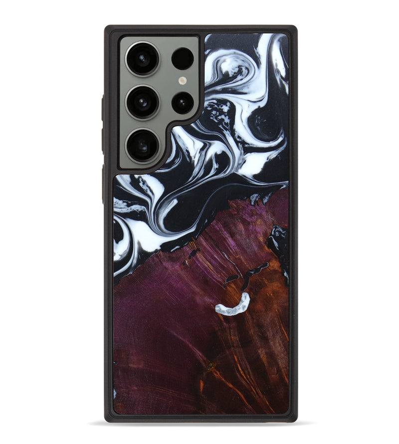 Galaxy S23 Ultra Wood+Resin Phone Case - Nettie (Black & White, 638418)